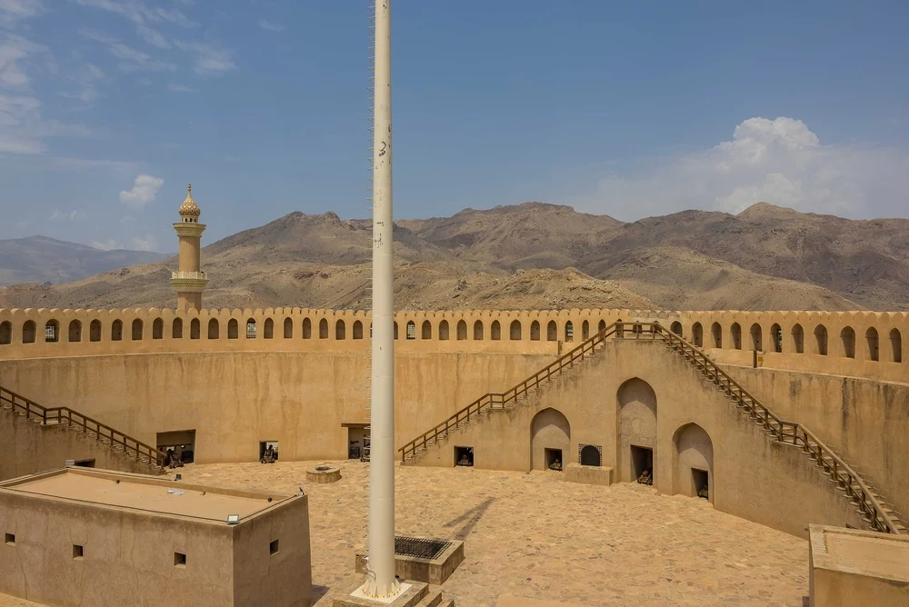Interior courtyard and traditional architecture inside Nizwa Fort in Oman